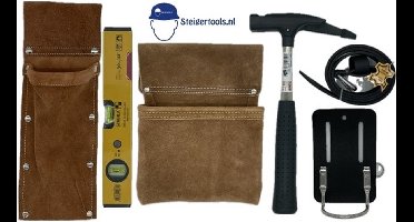 Steigerbouwset / Steigerriem / Gereedschapsriem met Stabila magnetische blokwaterpas, Picard steigerhamer 600gr. en houders