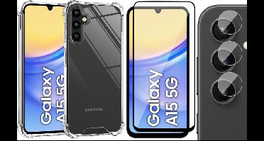 Hoesje geschikt voor Samsung Galaxy A15 - Screenprotector Volledig Dekkend Glas & Camera - Shockproof Transparant