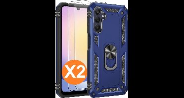 Hoesje Geschikt voor Samsung Galaxy A25 Hoesje Blauw Anti-Shock Hybrid Armor hoesje - met screenprotector Galaxy A25 5G - 2 pack