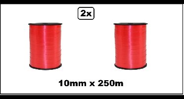 2x Krullint rood 10mm x 250meter - krul lint thema feest decoratie kado kado gold verjaardag