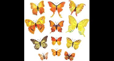 12 stuks gele decoratieve 3D-papieren vlinders voor muren