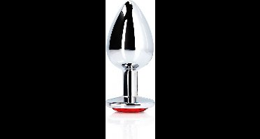 Shots - Ouch! OU794SIL - Round Gem Butt Plug - Medium - Silver / Ruby Red