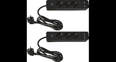 FX tools Stekkerdoos 3-voudig en 2x USB - met randaarde en schakelaar - zwart - snoer van 140 cm