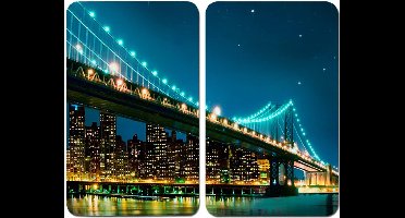 Universele fornuis afdekplaat, 2-delige set, kookplaatafdekking en snijplank voor alle warmtebronnen, gehard glas, 30 x 1,8-5,5 x 52 cm, Universele Brooklyn Bridge, universeel