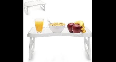 Schoot tafeltje van 51 x 33 cm met pootjes in het wit - Kunststof - Dienblad met inklapbare pootjes