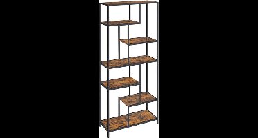 Hoppa! - Boekenkast - 6-laags - Staande Opbergplank - 30 x 80 x 180 cm - Rustiek Bruin en Zwart