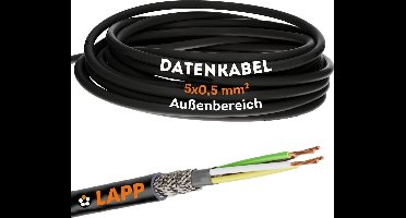 10 meter Lapp 1030520 LiYCY afgeschermde stuurkabel 5x0,5 mm² I UV-bestendig I Signaalkabel 5-aderig I Datakabel voor buitengebruik I Soldeerkabel I LED-aansluitkabel I Zwarte aansluitkabel
