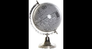 Decoratie wereldbol/globe grijs/zilver op aluminium voet/standaard 32 x 23 cm - Landen/continenten topografie