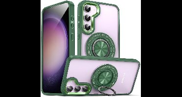 Hoesje Geschikt voor Samsung Galaxy S24 hoesje Transparant Groen - kickstand Draaibare Ring Houder