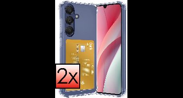 Hoesje - 2 Stuks - Geschikt voor Samsung Galaxy A15 - Met Pashouder en Kaarthouder - Telefoon Hoes Shockproof - Siliconen Case - Back Cover - Shock Proof - Pasjes Houder - Transparant