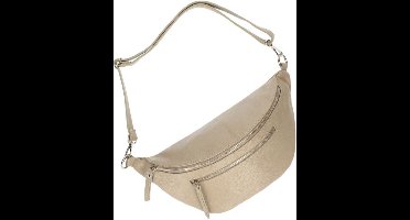 Taupe Leren Heuptas Dubbele Rits - Extra voorvak - Ruime Heuptassen - Crossbodytassen - Bumbags - Leer - Taupe