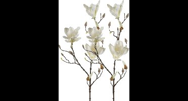 Emerald Kunstbloem Magnolia tak - 2x - 90 cm - wit/creme - Kunst zijdebloemen