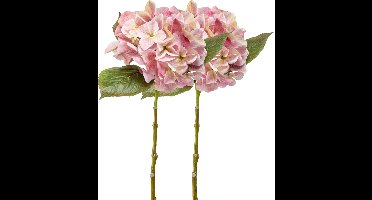 Emerald Kunstbloem hortensia tak - 2x - Challenge - 47 cm - roze - kunst zijdebloem - Hydrangea