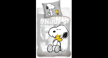 Snoopy dekbedovertrek hug 140 x 200 cm grijs - katoen