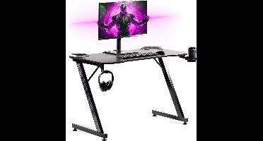 Gadgy Game Bureau Carbon - Gaming Bureau 110 CM Breed - Gaming Desk met Carbon Details - Gaming Tafel met Koptelefoonhouder, bekerhouder & kabeltunnel - Level Up Gamen met Gadgy - Zwart Carbon
