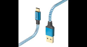Hama Reflective USB-A naar USB-C Kabel - Oplaadkabel geschikt voor Samsung / Android - Gevlochten nylon - 3A USB 2.0 - 480Mbps - 150cm - Blauw