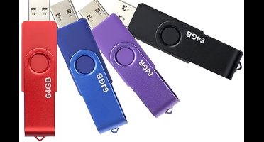 USB Stick 64GB 4 Stuks USB 2.0 Memory Stick Hoge Snelheid Thumb Drives (4 Gemengde Kleuren: Zwart Purper Blauw Rood)
