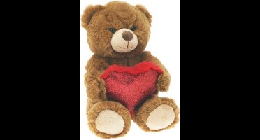 Pluche knuffelbeer/teddybeer met hartje - donker bruin - 26 cm