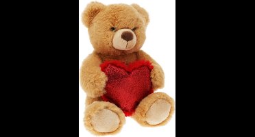 Pluche knuffelbeer/teddybeer met hartje - licht bruin - 26 cm