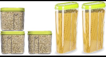 Plasticforte Voedselcontainers set - 5 stuks - groen - 2350ml en 1000ml - kunststof - voorraadpot