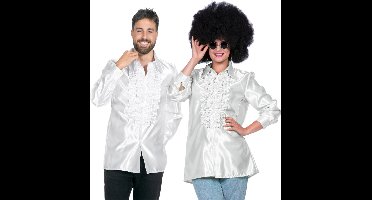 Ruchesblouse satijn wit Kevin - Maatkeuze: Maat 52