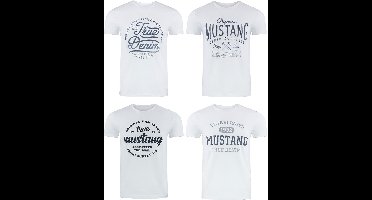 Mustang Heren T-Shirt 4-pack Mustang heren-T-shirt regular fit Veelkleurig M Ronde Hals Volwassenen Opdruk Print Shirts