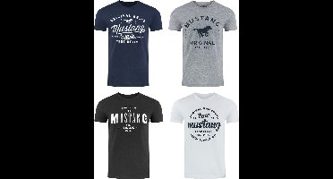 Mustang Heren T-Shirt 4-pack Mustang heren-T-shirt regular fit Veelkleurig 3XL Ronde Hals Volwassenen Opdruk Print Shirts