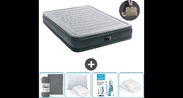 Intex Luchtbed - 2-Persoons - 152 x 203 x 33 cm - Grijs - Inclusief pomp - Hoeslaken - Kussen - Reparatieset en Kussenbeschermer