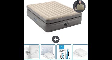 Intex Luchtbed - 2-Persoons - 152 x 203 x 51 cm - Grijs - Inclusief pomp - Hoeslaken - Kussen - Reparatieset en Kussenbeschermer