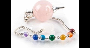 Pendel rozenkwarts bol & chakraketting - 4.5 cm - 24 g