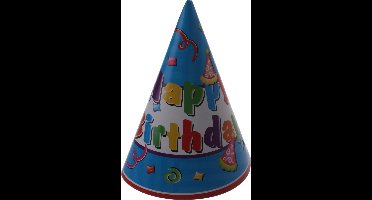 Non-branded Feesthoed Happy Birthday 6 Stuks 17 Cm Blauw