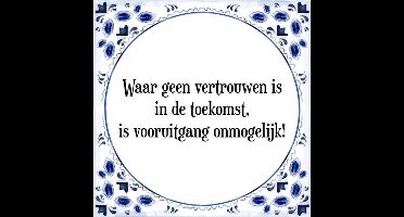 Tegeltje met Spreuk (Tegeltjeswijsheid): Waar geen vertrouwen is in de toekomst, is vooruitgang onmogelijk! + Kado verpakking & Plakhanger