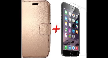 Hoesje geschikt voor Apple iPhone 6/6s - Kunstlederen Siliconen TPU Bookcase + Screenprotector Tempered Glass - Rose Goud - van iCall