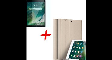 Hoes + Screenprotector geschikt voor iPad 2017 / 2018 9.7 inch - Book Case Mat Goud + Screenprotector