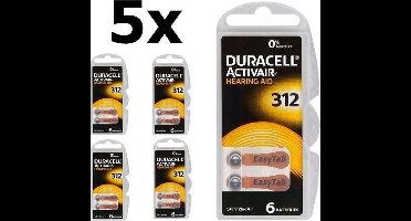 30 Stuks (5 Blister a 6st) Duracell ActivAir 312 MF (Hg 0%) Hearing Aid Gehoorapparaat batterijen