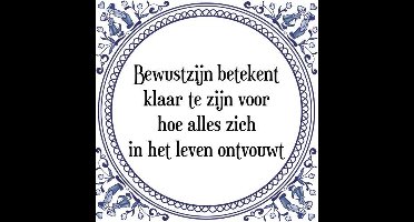 Tegeltje met Spreuk (Tegeltjeswijsheid): Bewustzijn betekent klaar te zijn voor hoe alles zich in het leven ontvouwt + Kado verpakking & Plakhanger