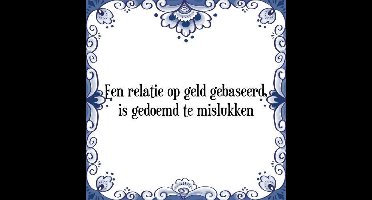 Tegeltje met Spreuk (Tegeltjeswijsheid): Een relatie op geld gebaseerd, is gedoemd te mislukken + Kado verpakking & Plakhanger