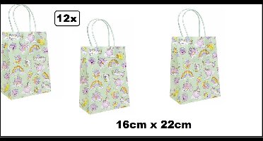12x Koordtas Eenhoorn 16cm x 22cm - Unicorn - Goodiebag papieren draagtas tas|koord festival kado themafeest party geschenken verjaardag