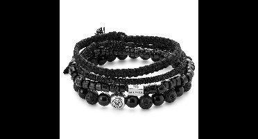 Armbandenset van Lavasteen, Onyx, Kokosnoot en Sterling Zilver