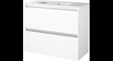 Basic Start 39 badmeubelset met greeploze wastafelonderkast met 2 lades en porseleinen wastafel met 1 kraangat 80 x 39 cm, ice white