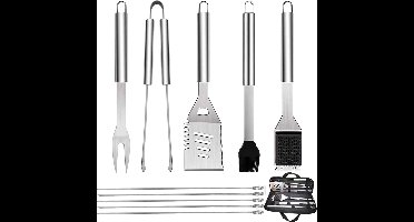 10 stuks roestvrijstalen grillbestek-set, professionele grillbesteksets in draagtas, BBQ grillgereedschap, grillset, gereedschap voor mannen en vrouwen, camping, tuin (6 (35 x 3,5))