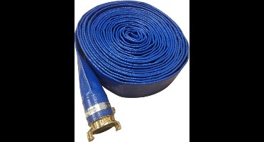 10 meter plat oprolbare slang PVC 38 mm 3bar blauw met gemonteerde messing Geka Koppeling