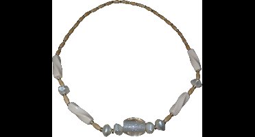 Ketting van hout met diverse patronen cremekleur-transparant