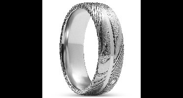Fortis | 7 mm Gegroefde Zilverkleurige Damascusstalen en Titanium Ring