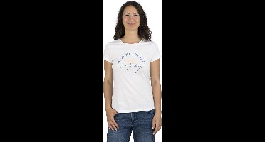 Mustang Dames T-Shirt Alexia C Logo slim fit Wit XXL Ronde Hals Volwassenen Basic T-shirt met korte mouwen en ronde hals gemaakt van 100% katoen
