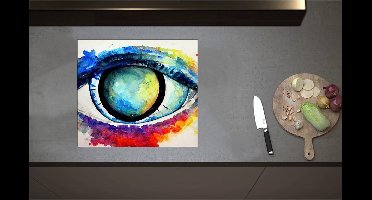 Inductieplaat Beschermer - Abstract Schilderij van Kleurrijk Oog - 58x52 cm - 2 mm Dik - Inductie Beschermer - Bescherming Inductiekookplaat - Kookplaat Beschermer van Wit Vinyl
