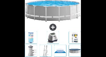 Intex Rond Prism Frame Zwembad - 457 x 122 cm - Grijs - Inclusief Pomp - Ladder - Grondzeil - Afdekzeil Filter - Zoutwatersysteem - Zwembadzout
