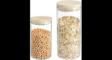 Secret de Gourmet - Keuken voorraad bussen - potten - glas/hout - set 4x stuks - voedsel - 1000 ml en 1300 ml