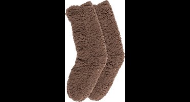 Huissokken van Out of the Blue - Warme sokken Fluffy met antislipzool - Bruin - Gratis verzonden