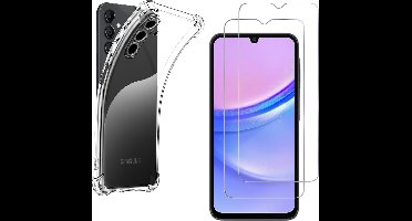 Hoesje voor Samsung Galaxy A15 backcover Shockproof siliconen Transparant en 2 stuks Screenprotector Gehard Glas